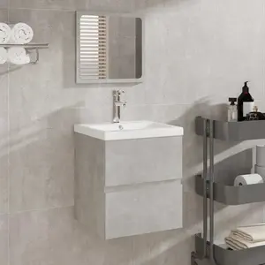 vidaXL Vidaxl Armoire De Bain Avec Miroir Gris Béton Bois D'ingénierie pas cher