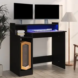 vidaXL Bureau avec lumières LED noir 97x45x90 cm bois d'ingénierie pas cher