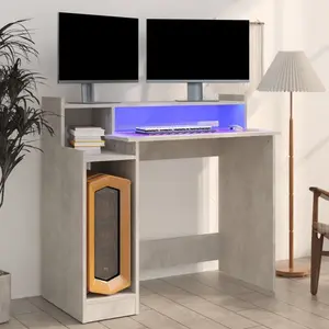 Comparateur de prix : vidaXL Bureau et lumières LED Gris béton 97x45x90 cm Bois d'ingénierie