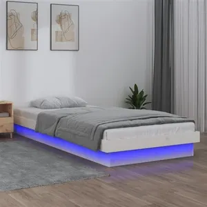 vidaXL Cadre de lit à LED blanc 90x190 cm simple bois massif pas cher