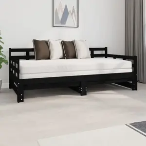 vidaXL Lit coulissant Noir Bois de pin solide 2x(90x190) cm pas cher