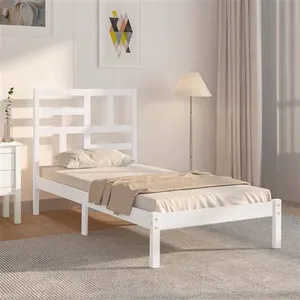 vidaXL Cadre de lit Blanc Bois massif 75x190 cm Petit simple pas cher
