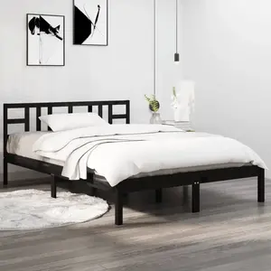 vidaXL Cadre de lit Noir Bois massif 140x190 cm pas cher