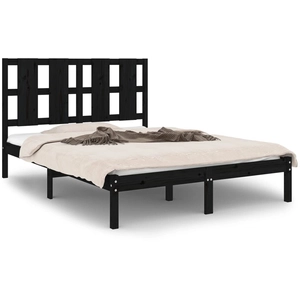 vidaXL Cadre de lit Noir Bois de pin massif 140x190 cm pas cher