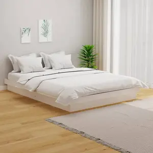 vidaXL Cadre de lit Blanc Bois massif 135x190 cm Double pas cher