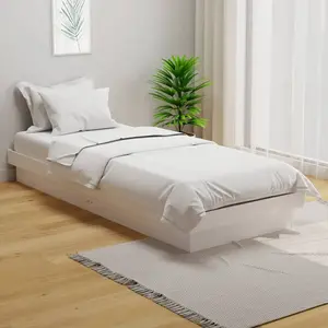 vidaXL Cadre de lit Blanc Bois massif 75x190 cm Petit simple pas cher