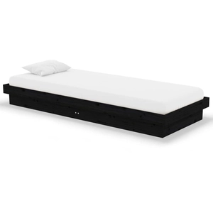 vidaXL Cadre de lit Noir Bois massif 75x190 cm Petit simple pas cher