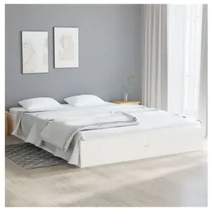 vidaXL Cadre de lit Blanc Bois massif 135x190 cm Double pas cher