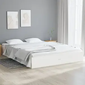 vidaXL Cadre de lit blanc bois massif 140x190 cm pas cher