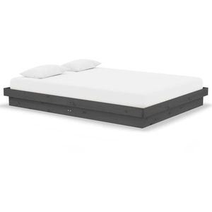 vidaXL Cadre de lit Gris Bois massif 140x190 cm pas cher
