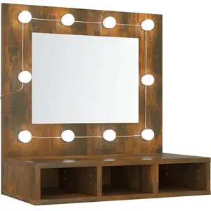 Comparateur de prix : vidaXL Armoire à miroir avec LED Chêne fumé 60x31,5x62 cm