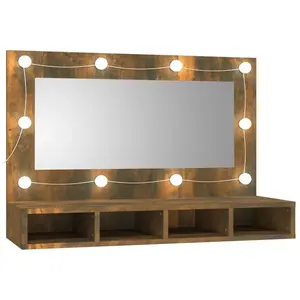 Comparateur de prix : vidaXL Armoire à miroir avec LED Chêne fumé 90x31,5x62 cm