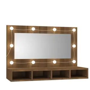vidaXL Armoire à miroir avec LED Chêne marron 90x31,5x62 cm pas cher