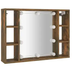 Comparateur de prix : vidaXL Armoire à miroir avec LED Chêne fumé 76x15x55 cm