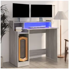 Comparateur de prix : vidaXL Bureau et lumières LED Sonoma gris 97x45x90cm Bois d'ingénierie
