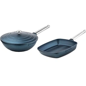 Westinghouse Pannenset - Performance Series Wokpan 28cm + Grillpan 28cm - Blauw - Geschikt voor alle warmtebronnen inclusief inductie