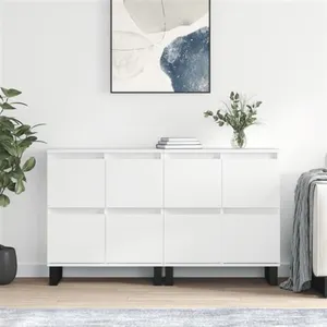 vidaXL Buffets 2 pcs blanc brillant bois d'ingénierie