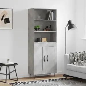 vidaXL Buffet haut Gris béton 69,5x34x180 cm Bois d'ingénierie pas cher