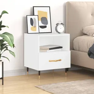 vidaXL Table de chevet blanc brillant 40x35x47,5 cm bois d’ingénierie pas cher