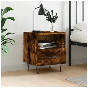 vidaXL Table de chevet chêne fumé 40x35x47,5 cm bois d’ingénierie pas cher