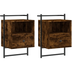 vidaXL Table de chevet murale 2 pcs chêne fumé 40x30x61 cm pas cher