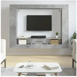 vidaXL Meuble TV gris béton 152x22x113 cm bois d'ingénierie
