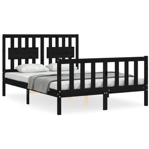vidaXL Cadre de lit avec tête de lit noir 200x200 cm bois massif pas cher