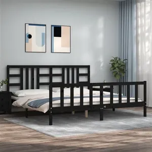 vidaXL Cadre de lit avec tête de lit noir 200x200 cm bois massif pas cher