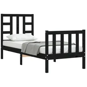 vidaXL Cadre de lit avec tête de lit noir petit simple bois massif pas cher