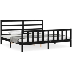 vidaXL Cadre de lit avec tête de lit noir 200x200 cm bois massif pas cher