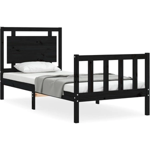 vidaXL Cadre de lit avec tête de lit noir petit simple bois massif pas cher