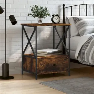 vidaXL Table de chevet chêne fumé 50x41x65 cm bois d'ingénierie pas cher
