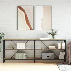 vidaXL Table console chêne sonoma 200x30x75cm bois d'ingénierie et fer pas cher