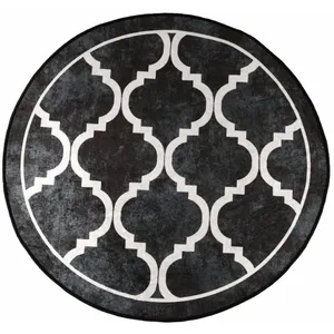 vidaXL Tapis lavable noir et blanc Ø 120 cm antidérapant pas cher