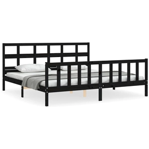 vidaXL Cadre de lit avec tête de lit noir 200x200 cm bois massif pas cher
