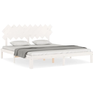 vidaXL Cadre de lit avec tête de lit blanc Super King Size bois massif pas cher