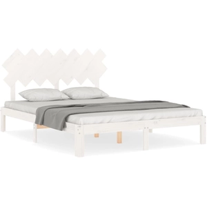 vidaXL Cadre de lit avec tête de lit blanc 140x190 cm bois massif pas cher