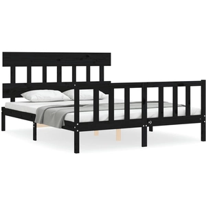 vidaXL Cadre de lit avec tête de lit noir 200x200 cm bois massif pas cher