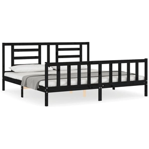 vidaXL Cadre de lit avec tête de lit noir 200x200 cm bois massif pas cher