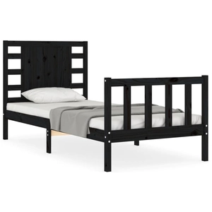 vidaXL Cadre de lit avec tête de lit noir 200x200 cm bois massif pas cher