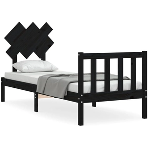 vidaXL Cadre de lit avec tête de lit noir 200x200 cm bois massif pas cher