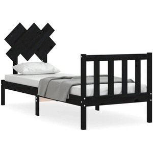 vidaXL Cadre de lit avec tête de lit noir petit simple bois massif pas cher