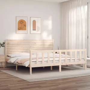 Cadre de lit avec tête de lit super king bois massif Vidaxl Natural pas cher