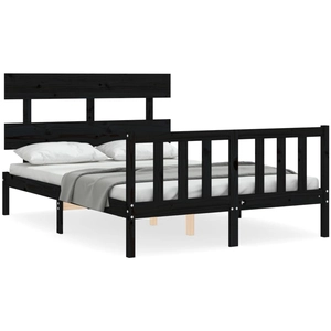 vidaXL Cadre de lit avec tête de lit noir 200x200 cm bois massif pas cher