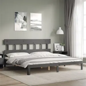 vidaXL Cadre de lit avec tête de lit gris 200x200 cm bois massif pas cher