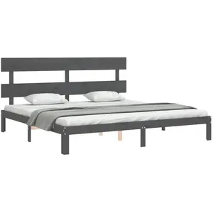 vidaXL Cadre de lit avec tête de lit gris 200x200 cm bois massif pas cher