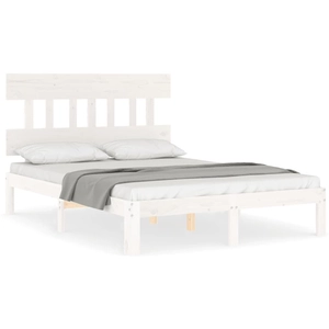 vidaXL Cadre de lit avec tête de lit blanc 140x190 cm bois massif pas cher