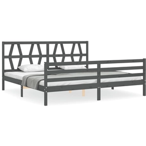 vidaXL Cadre de lit avec tête de lit gris 200x200 cm bois massif pas cher
