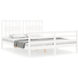 vidaXL Cadre de lit avec tête de lit blanc 200x200 cm bois massif pas cher