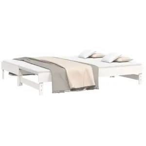 vidaXL Lit coulissant Blanc 2x(100x200) cm Bois de pin massif pas cher